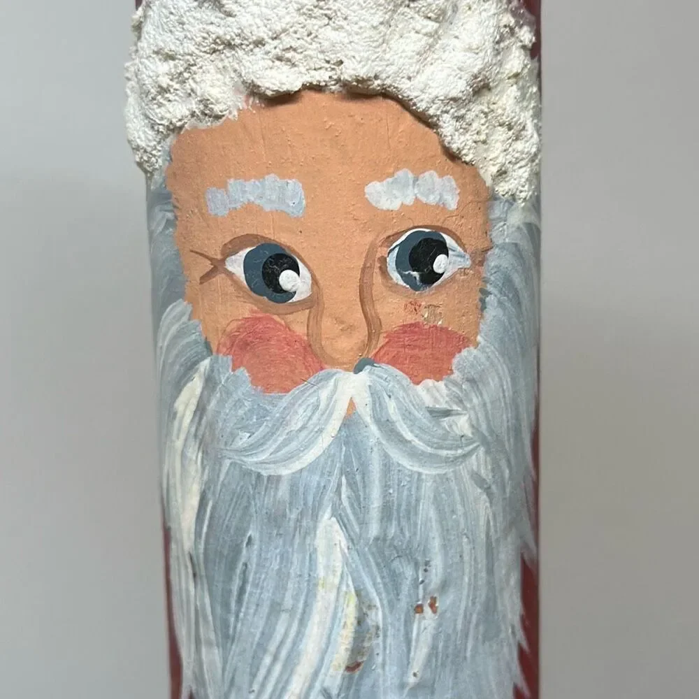 Wooden Bobbin with etched and Painted‎ Santa unknown artist unsigned can